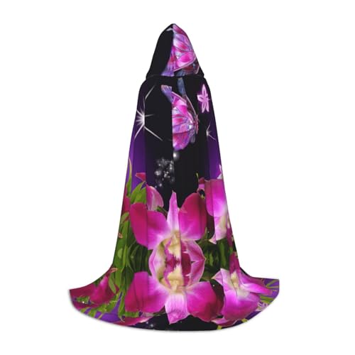 Kfjghhl Rosafarbener Blumenhintergrund, langer Kapuzenumhang für Jugendliche, Kinder, Hexenkostüm, Halloween-Kostüm, für Damen und Herren, 88,9–149,7 cm von Kfjghhl