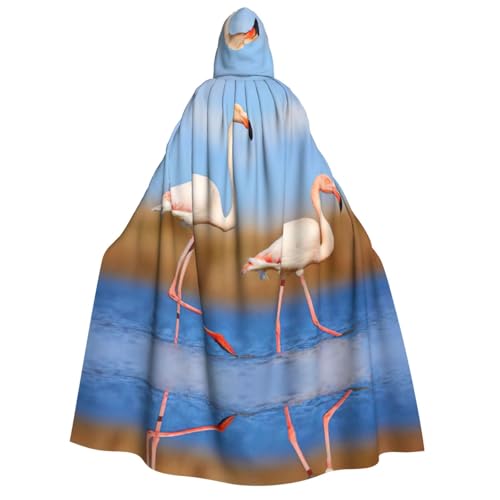 Kfjghhl Rosafarbener Flamingo im Wasser, Halloween-Umhang, goldener Kapuzenumhang, volle Länge, Robe, Umhang, Halloween-Kostüm, Cosplay, Party von Kfjghhl