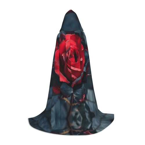 Kfjghhl Rote und schwarze Rose, langer Kapuzenumhang, Teenager, Kind, Umhang, Hexenkostüm, Halloween-Kostüm, für Damen und Herren, 88,9–149,7 cm von Kfjghhl