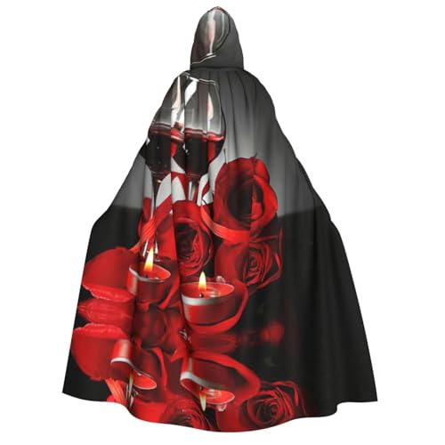 Kfjghhl Rotweinrosen und Kerze, Halloween-Umhang, goldener Kapuzenumhang, volle Länge, Robe, Umhang, Halloween-Kostüm, Cosplay, Party von Kfjghhl