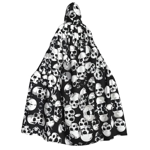 Kfjghhl Schwarzer Totenkopf-Halloween-Umhang, goldener Kapuzenumhang, volle Länge, Robe, Umhang, Halloween-Kostüm, Cosplay, Party von Kfjghhl