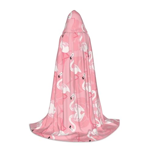 Kfjghhl Sommer-Flamingo-Palmenblätter, langer Kapuzenumhang, Teenager, Kind, Umhang, Hexenkostüm, Halloween-Kostüm, für Damen und Herren, 88,9–149,7 cm von Kfjghhl