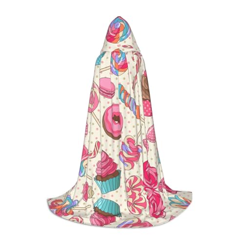 Kfjghhl Süßer Lollipop-Cupcake-Umhang, langer Kapuzenumhang, Hexenkostüm, Halloween-Kostüm, für Damen und Herren, 88,9–149,7 cm Kfjghhl Süßer Lollipop-Cupcake-Umhang, langer Kapuzenumhang, Hexenkostüm, Halloween-Kostüm, für Damen und Herren, 88,9–149,7 cm von Kfjghhl