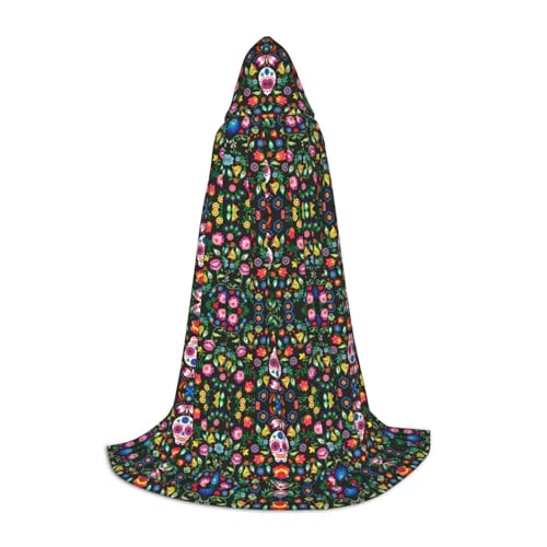 Kfjghhl Sugar Horror Totenkopf und Blumen langer Kapuzenumhang Teenager Kind Umhang Hexenkostüm Halloween Kostüm Damen Herren 88,9–149,7 cm Kfjghhl Sugar Horror Totenkopf und Blumen langer Kapuzenumhang Teenager Kind Umhang Hexenkostüm Halloween Kostüm Damen Herren 88,9–149,7 cm von Kfjghhl