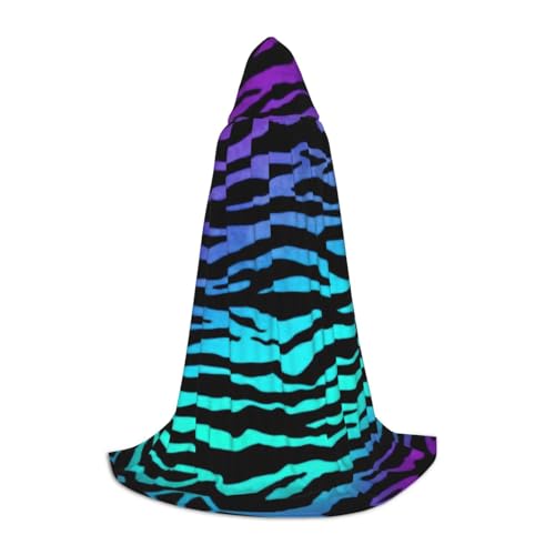 Kfjghhl Umhang mit Kapuze, für Teenager, Kinder, Camouflage, Zebrastreifen, lang, für Teenager, Kinder, Halloween-Kostüm, für Damen und Herren, 88,9–149,7 cm, Violett / Blau / Grün von Kfjghhl