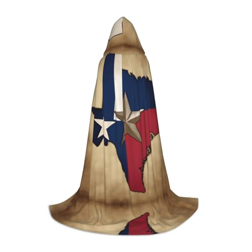 Kfjghhl Umhang mit Kapuze und Texas-Staatsflagge Map01, langer Umhang, Hexenkostüm, Halloween-Kostüm, für Damen und Herren, 88,9–149,7 cm von Kfjghhl