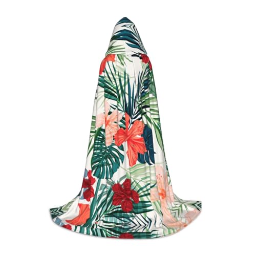 Kfjghhl Umhang mit Vegetationsblättern und Hibiskusblüten, langer Kapuzenumhang, Hexenkostüm, Halloween-Kostüm, für Damen und Herren, 88,9–149,7 cm von Kfjghhl