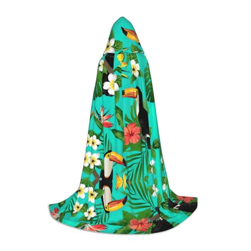 Kfjghhl Umhang mit tropischen Vögeln und Pflanzenblättern, langer Kapuzenumhang, Hexenkostüm, Halloween-Kostüm, für Damen und Herren, 88,9–149,7 cm von Kfjghhl