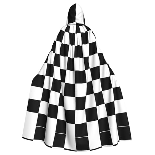 Kfjghhl Unisex Kapuzenumhang / Umhang mit Kapuze, kariert, für Party, Halloween, Cosplay, Erwachsene, 147,3 cm, Schwarz / Weiß von Kfjghhl