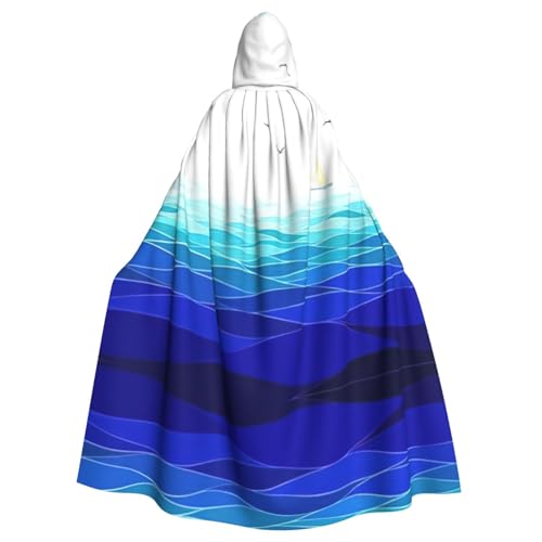 Kfjghhl Unisex Kapuzenumhang mit Ozeanwellen, Segelboot mit Vögeln, maritimer Umhang, Kostüm, Party, Halloween, Cosplay, Erwachsene, Kapuzenmantel, Weihnachten, 147,3 cm von Kfjghhl