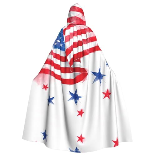 Kfjghhl Unisex Kapuzenumhang mit amerikanischer Flagge und Sternen, Kostüm, Party, Halloween, Cosplay, Erwachsene, Kapuzenmantel, Weihnachten, 147,3 cm von Kfjghhl