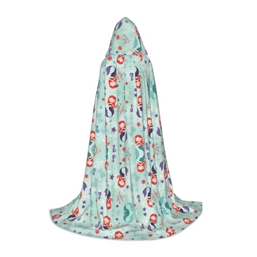 Kfjghhl Wunderschöner langer Meerjungfrauen-Umhang mit Kapuze für Jugendliche und Kinder, Hexenkostüm, Halloween-Kostüm, für Damen und Herren, 88,9–149,7 cm Kfjghhl Wunderschöner langer Meerjungfrauen-Umhang mit Kapuze für Jugendliche und Kinder, Hexenkostüm, Halloween-Kostüm, für Damen und Herren, 88,9–149,7 cm von Kfjghhl