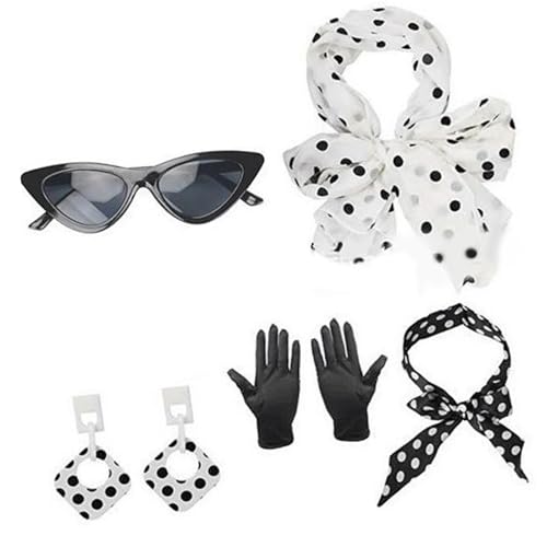 50er Jahre Kostümzubehör, 50er Jahre Schal Katzenaugen Halstuch Bandana Fesseln Stirnband Ohrringe Halloween Cosplay Kostüm 50er Jahre Kostümzubehör, 50er Jahre Schal Katzenaugen Halstuch Bandana Fesseln Stirnband Ohrringe Halloween Cosplay Kostüm von Kfwfuaee