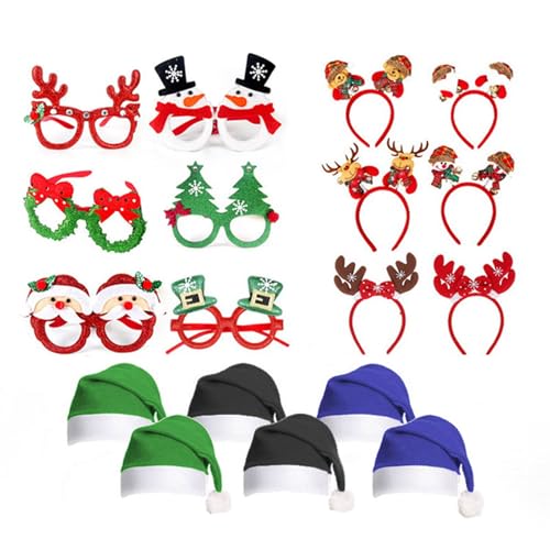 Kfwfuaee Brillenrahmen für Weihnachtsfeiern, mit Weihnachtsmütze, Slap Armbänder, Stirnband, Weihnachtsfeier, Dekoration für Kinder und Erwachsene Kfwfuaee Brillenrahmen für Weihnachtsfeiern, mit Weihnachtsmütze, Slap Armbänder, Stirnband, Weihnachtsfeier, Dekoration für Kinder und Erwachsene von Kfwfuaee