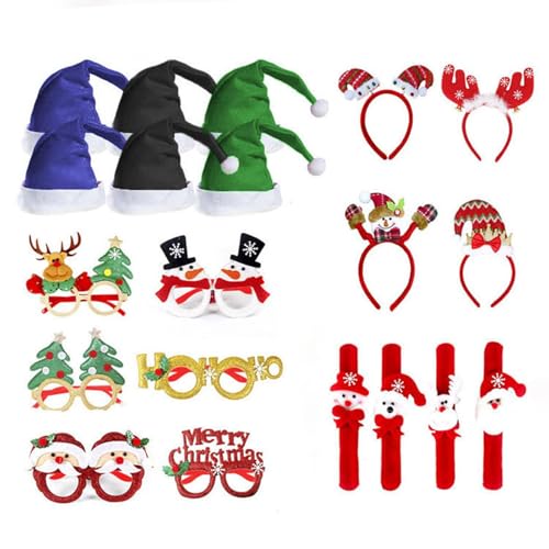 Kfwfuaee Brillenrahmen für Weihnachtsfeiern, mit Weihnachtsmütze, Slap Armbänder, Stirnband, Weihnachtsfeier, Dekoration für Kinder und Erwachsene Kfwfuaee Brillenrahmen für Weihnachtsfeiern, mit Weihnachtsmütze, Slap Armbänder, Stirnband, Weihnachtsfeier, Dekoration für Kinder und Erwachsene von Kfwfuaee