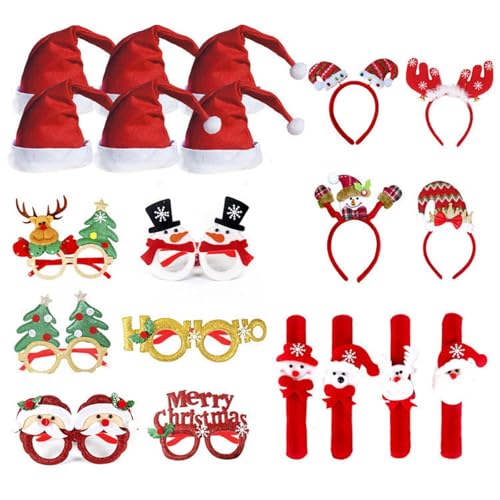 Kfwfuaee Brillenrahmen für Weihnachtsfeiern, mit Weihnachtsmütze, Slap Armbänder, Stirnband, Weihnachtsfeier, Dekoration für Kinder und Erwachsene Kfwfuaee Brillenrahmen für Weihnachtsfeiern, mit Weihnachtsmütze, Slap Armbänder, Stirnband, Weihnachtsfeier, Dekoration für Kinder und Erwachsene von Kfwfuaee