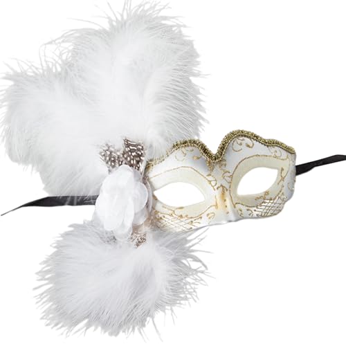 Kfwfuaee Gefiedertes Maskerade-Gesicht für Frauen, Halloween, verkleiden sich halbes Gesicht mit Blumenverzierung, Cosplay-Augenmaske von Kfwfuaee