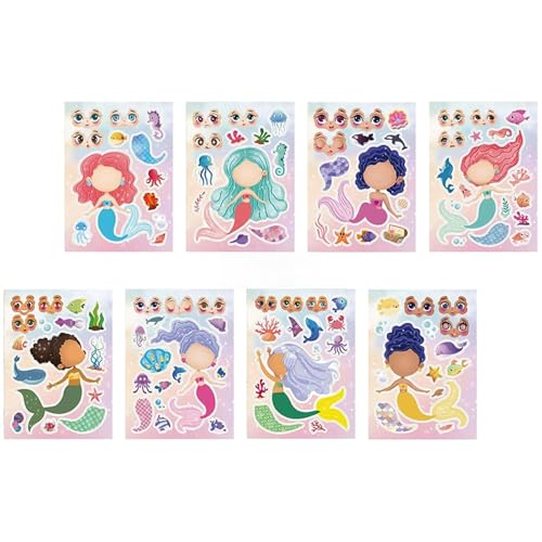 Kfwfuaee Mermaids Themenaufkleber Puzzle Aufkleber Für Kinder 32 Blatt Wiederverwendbare Gesicht Aufkleber Kreatives Handwerk Sichere Aktivität Geschenkgesichtsaufkleber von Kfwfuaee