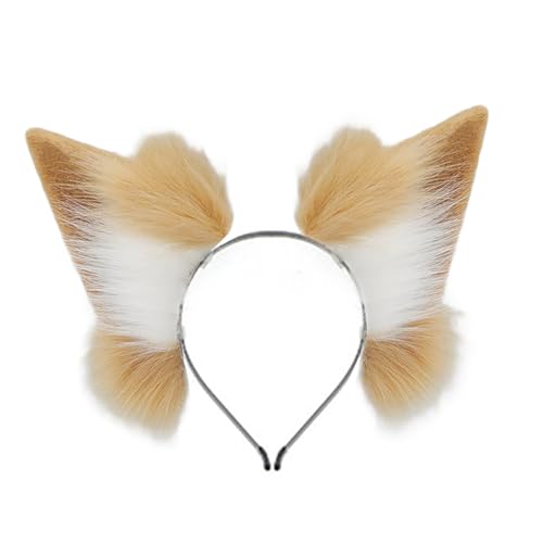 Kfwfuaee Pelzkatzen Ohren Stirnband Mit Plüsch Schwanz Anime Cosplay Accessoires Für Halloween Partys Tierkostüm Füchse Kostüm von Kfwfuaee