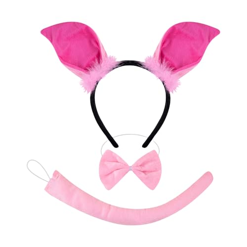 Kfwfuaee Schweineohren Kostüm Schweineohren Stirnband Schwanz Fliege Handschuhe Tutu Kinder Mädchen Halloween Weihnachten Cosplay Zubehör von Kfwfuaee