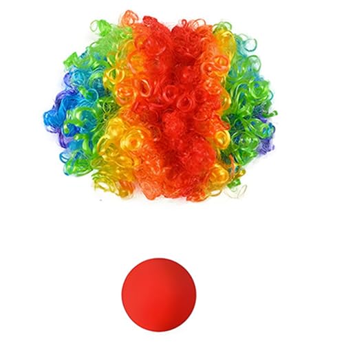 Kfwfuaee Uni Halloween Clown Cosplay Set mit Regenbogen Haar Nase Fliege Handschuhe Outfit für Karneval Partys und Bühnenshows Kfwfuaee Uni Halloween Clown Cosplay Set mit Regenbogen Haar Nase Fliege Handschuhe Outfit für Karneval Partys und Bühnenshows von Kfwfuaee