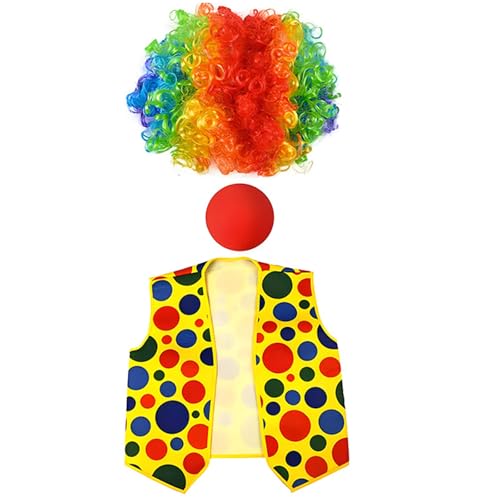 Kfwfuaee Uni Halloween Clown Cosplay Set mit Regenbogen Haar Nase Fliege Handschuhe Outfit für Karneval Partys und Bühnenshows Kfwfuaee Uni Halloween Clown Cosplay Set mit Regenbogen Haar Nase Fliege Handschuhe Outfit für Karneval Partys und Bühnenshows von Kfwfuaee