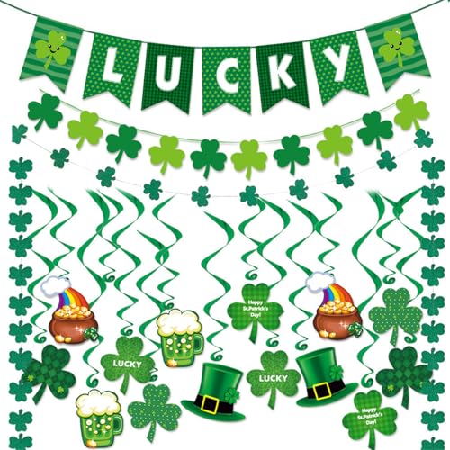 Saint Patrick's Day Banner Set Grün Hängende Swirl Kleeblatt Flaggen für irische Dekoration Partyzubehör Urlaub Zubehör Saint Patrick's Day Banner Set Grün Hängende Swirl Kleeblatt Flaggen für irische Dekoration Partyzubehör Urlaub Zubehör von Kfwfuaee