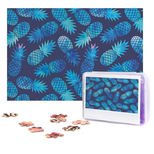 Blaue Ananas-Puzzle, 300 Teile, personalisierbar, Foto-Puzzle für Familie, Bilderpuzzle für Erwachsene, Hochzeit, Geburtstag (74,9 x 50 cm) von Khiry