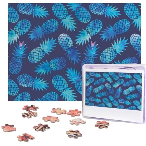 Blaue Ananas-Puzzle, 500 Teile, personalisierbar, Foto-Puzzle für Familie, Bilderpuzzle für Erwachsene, Hochzeit, Geburtstag (51,8 x 38,1 cm) von Khiry