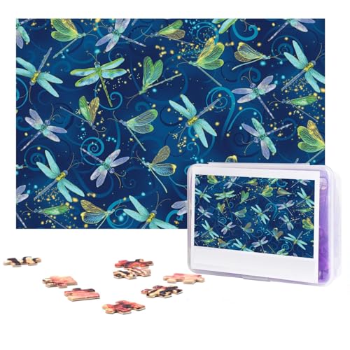 Blaue Libellen-Puzzles, 300 Teile, personalisiertes Puzzle, Foto-Puzzle für Familie, Bilderpuzzle für Erwachsene, Hochzeit, Geburtstag (74,9 x 50 cm) von Khiry