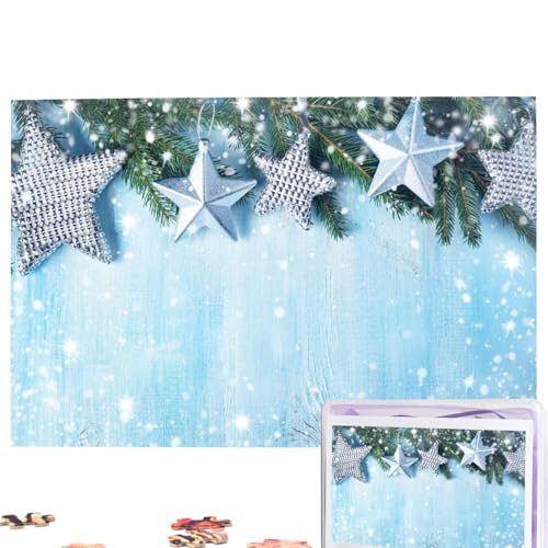 Blaue Weihnachtspuzzle, 1000 Teile, personalisiertes Puzzle, Foto-Puzzle für Familie, Bilderpuzzle für Erwachsene, Hochzeit, Geburtstag (74,9 x 50 cm) von Khiry