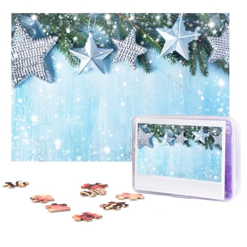 Blaue Weihnachtspuzzle, 300 Teile, personalisierte Puzzles, Foto-Puzzle für Familie, Bilderpuzzle für Erwachsene, Hochzeit, Geburtstag (74,9 x 50 cm) von Khiry