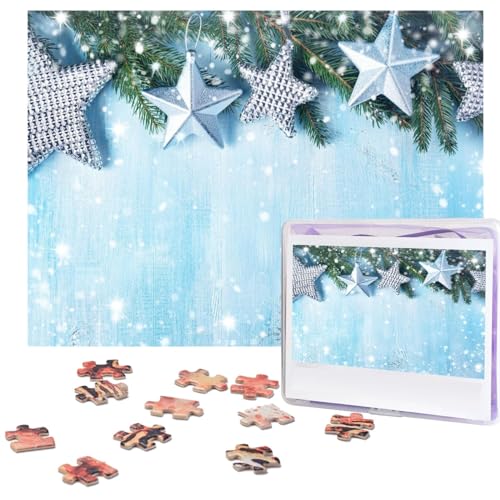 Blaue Weihnachtspuzzle, 500 Teile, personalisierte Puzzles, Foto-Puzzle für Familie, Bilderpuzzle für Erwachsene, Hochzeit, Geburtstag (51,8 x 38,1 cm) von Khiry