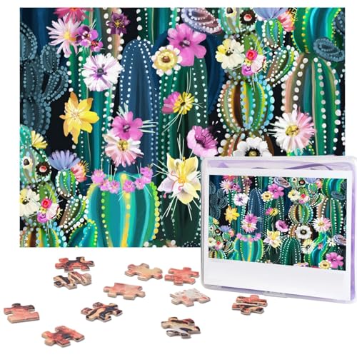 Blühender Kaktus-Puzzle, 1000 Teile, personalisierte Puzzles, Foto-Puzzle für Familie, Bilderpuzzle für Erwachsene, Hochzeit, Geburtstag (74,9 x 50 cm) von Khiry