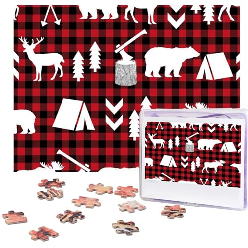 Buffalo Plaid Woodland Christmas Puzzles 1000 Teile Personalisierte Puzzles Fotos Puzzle für Familie Bilderpuzzle für Erwachsene Hochzeit Geburtstag (74,9 x 50 cm) von Khiry