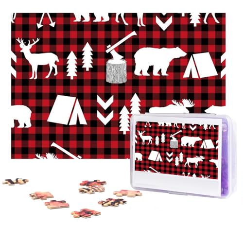 Buffalo Plaid Woodland Christmas Puzzles 300 Teile Personalisierte Puzzles Fotos Puzzle für Familie Bilderpuzzle für Erwachsene Hochzeit Geburtstag (74,9 x 50 cm) von Khiry