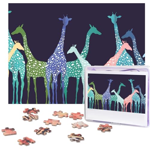 Bunte Giraffen-Puzzle, 500 Teile, personalisiertes Puzzle, Foto-Puzzle für Familie, Bilderpuzzle für Erwachsene, Hochzeit, Geburtstag (51,8 x 38,1 cm) von Khiry