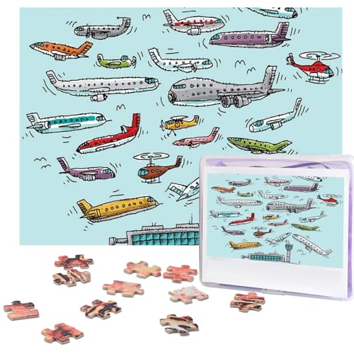 Cartoon-Flugzeug-Puzzle, 500 Teile, personalisierte Puzzles, Foto-Puzzle für Familie, Bilderpuzzle für Erwachsene, Hochzeit, Geburtstag (51,8 x 38,1 cm) von Khiry