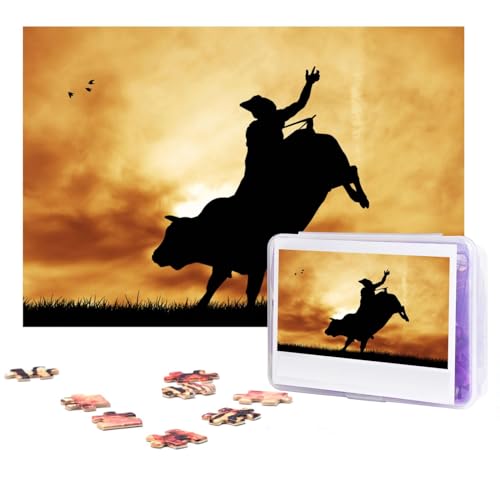 Coole Bull-Riding Puzzles 300 Teile Personalisierte Puzzles Fotos Puzzle für Familie Bilderpuzzle für Erwachsene Hochzeit Geburtstag (74,9 x 50 cm) von Khiry