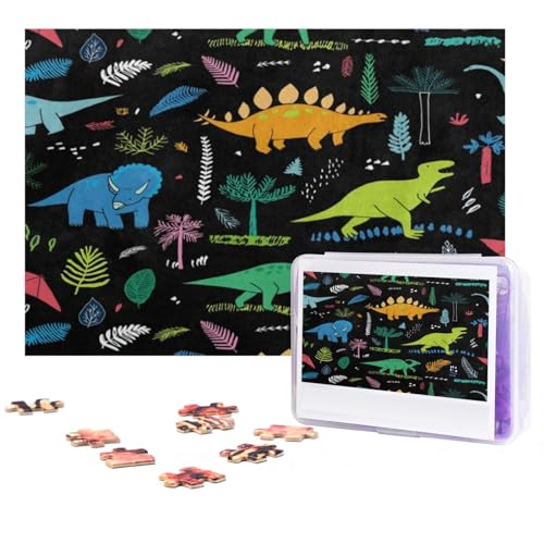 Dinosaurier-Palmblatt-Puzzle, 300 Teile, personalisierbar, Foto-Puzzle für Familie, Bilderpuzzle für Erwachsene, Hochzeit, Geburtstag (74,9 x 50 cm) von Khiry