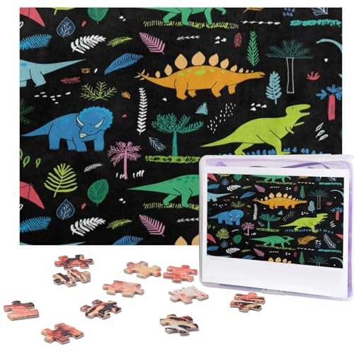 Dinosaurier-Palmblatt-Puzzle, 500 Teile, personalisierte Puzzles, Foto-Puzzle für Familie, Bilderpuzzle für Erwachsene, Hochzeit, Geburtstag (51,8 x 38,1 cm) von Khiry
