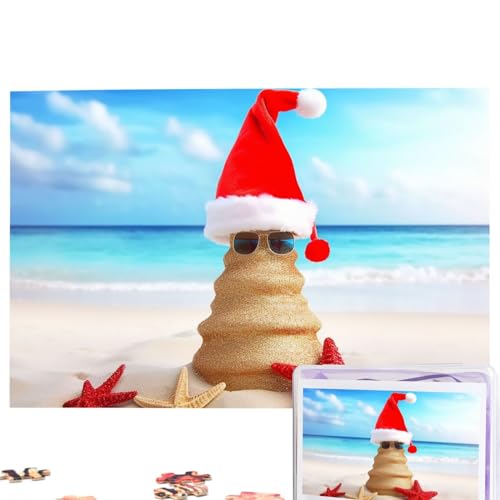 Frohe Weihnachten Strandpuzzles 1000 Teile Personalisierte Puzzles Fotos Puzzle für Familie Bilderpuzzle für Erwachsene Hochzeit Geburtstag (74,9 x 50 cm) von Khiry