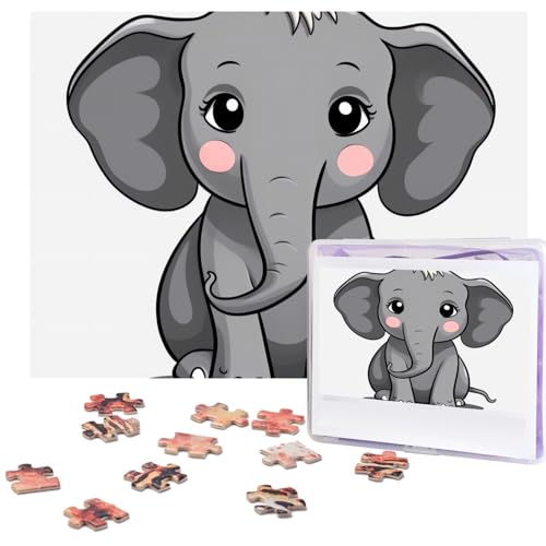 Grauer Elefant, Cartoon-Puzzle, 500 Teile, personalisierbar, Foto-Puzzle für Familie, Bilderpuzzle für Erwachsene, Hochzeit, Geburtstag (51,8 x 38,1 cm) von Khiry