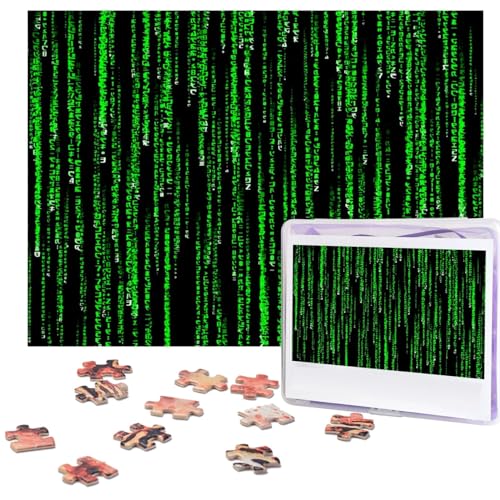 Grüne Matrix-Puzzle, 500 Teile, personalisierbar, Foto-Puzzle für Familie, Bilderpuzzle für Erwachsene, Hochzeit, Geburtstag (51,8 x 38,1 cm) von Khiry