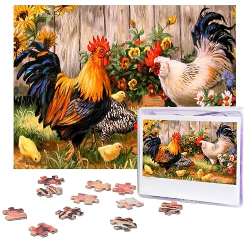 Hühner-Malpuzzle, 500 Teile, personalisierte Puzzles, Foto-Puzzle für Familie, Bilderpuzzle für Erwachsene, Hochzeit, Geburtstag (51,8 x 38,1 cm) von Khiry
