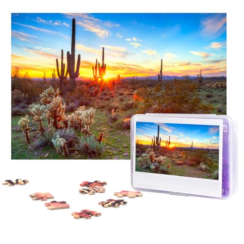 Kaktus Wüste Sonnenuntergang Puzzles 300 Teile Personalisierte Puzzles Fotos Puzzle für Familie Bilderpuzzle für Erwachsene Hochzeit Geburtstag (74,9 x 50 cm) von Khiry