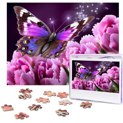Lila Blume Schmetterling Puzzles 500 Teile Personalisierte Puzzles Fotos Puzzle für Familie Bilderpuzzle für Erwachsene Hochzeit Geburtstag (51,8 x 38,1 cm) von Khiry
