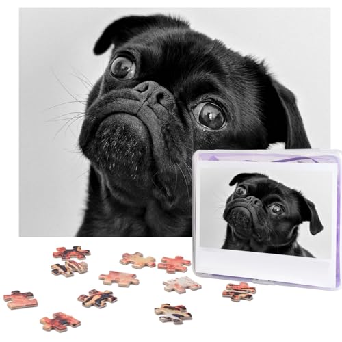 Niedliche Mops-Hunde-Puzzle, 500 Teile, personalisierbar, Foto-Puzzle für Familie, Bilderpuzzle für Erwachsene, Hochzeit, Geburtstag (51,8 x 38,1 cm) von Khiry