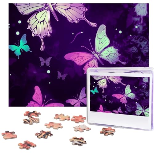 Schmetterlingspuzzle, Violett, 500 Teile, personalisierbar, Foto-Puzzle für Familie, Bilderpuzzle für Erwachsene, Hochzeit, Geburtstag (51,8 x 38,1 cm) von Khiry