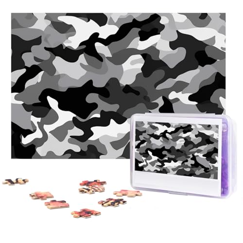 Schwarz Grau Weiß Camo Puzzles 300 Teile Personalisierte Puzzles Fotos Puzzle für Familie Bilderpuzzle für Erwachsene Hochzeit Geburtstag (74,9 x 50 cm) von Khiry